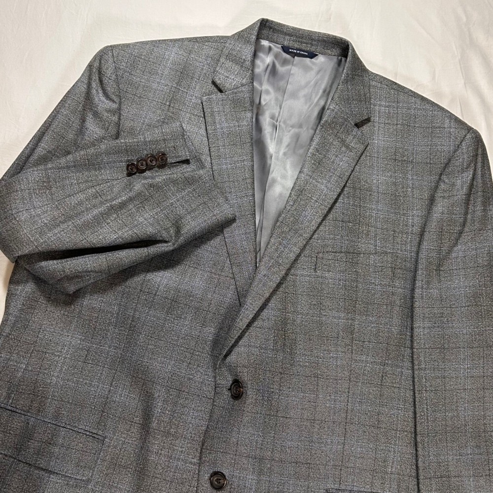 Ralph Lauren Silk Wool Blazer Mens 48R Grey Glen Plaid Blue Check Sport Coat