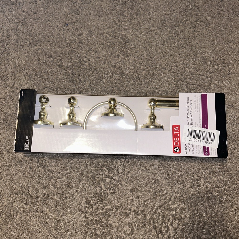 Greenwich 3-Piece Bathroom Hardware Set with Towel Ring and Toilet Paper Holder - Brand New