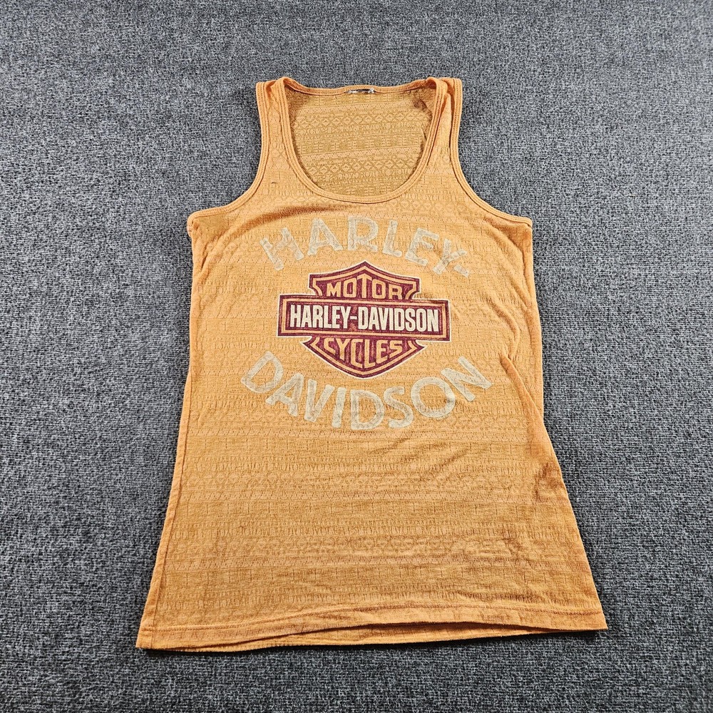 Harley-Davidson Tank Top Womens XS/S Orange Scoop Neck Graphic Biker Motorcycle