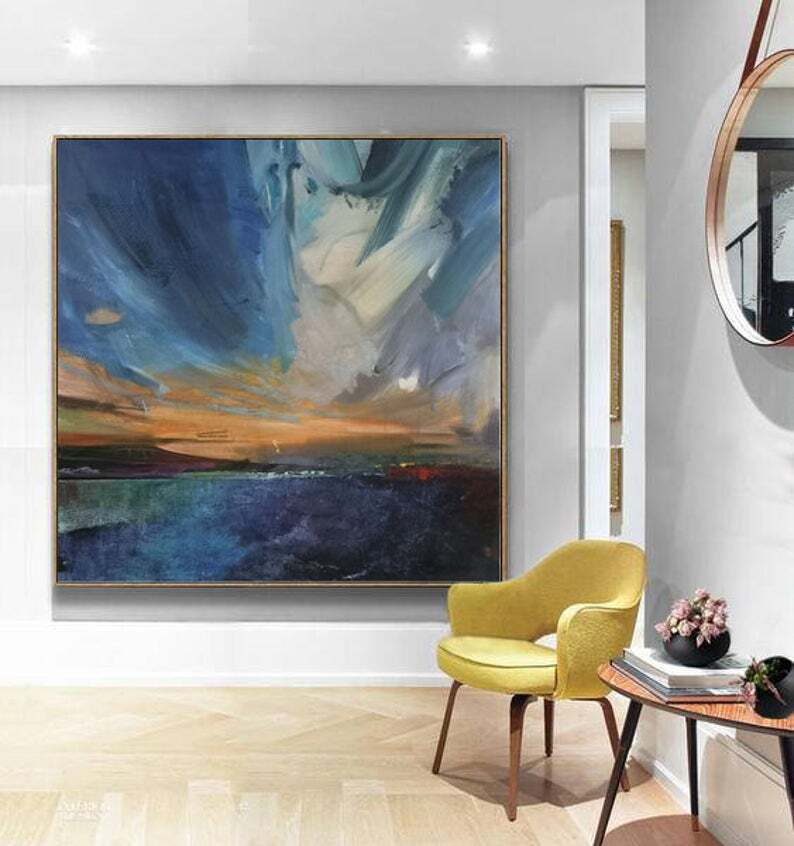 Large Sea Landscape Painting Blue Abstract Painting Landscape Painting Sky