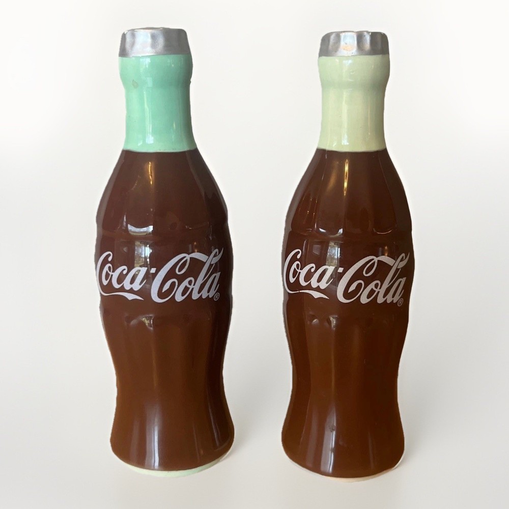 COCA-COLA CERAMIC SALT & PEPPER SHAKERS 5” COKE BOTTLES VINTAGE Novelty Retro