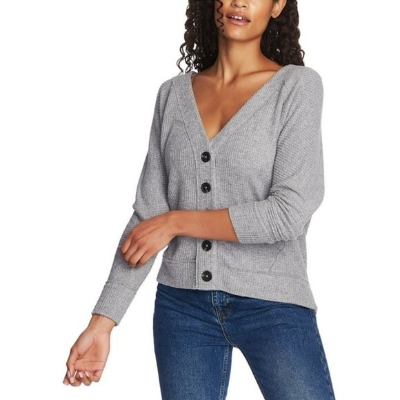 State New XXL Gray Waffle Knit Cardigan Sweater Cozy Plus Size