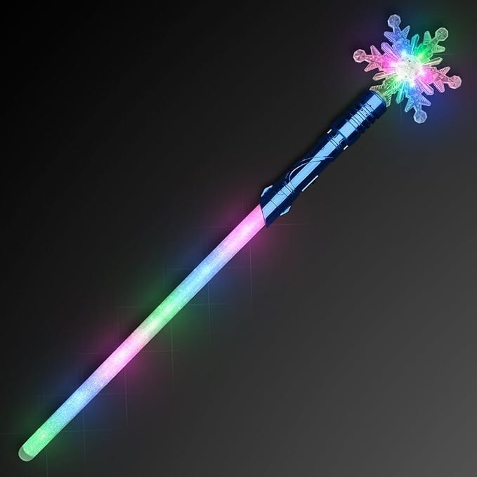 FlashingBlinkyLights Set of 2 Snowflake Magic Light Up Staff LED Saber Swords