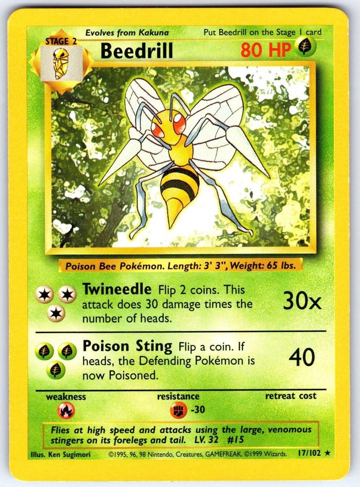 BEEDRILL - Pokemon - 17/102 Base Set Unlimited - LP/MP