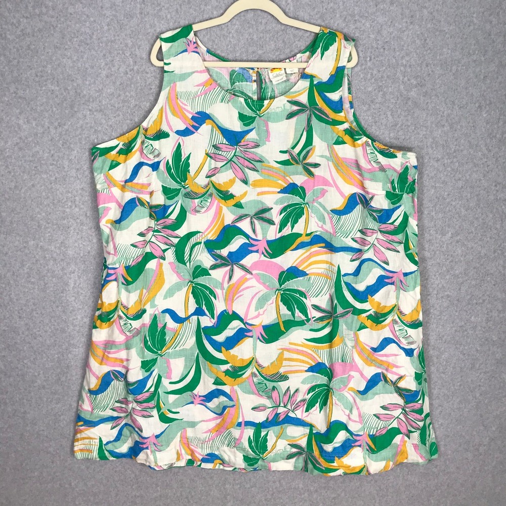 C&C California Tropical Linen Dress Size 3X Pockets Loose Resort Cruise Vacation