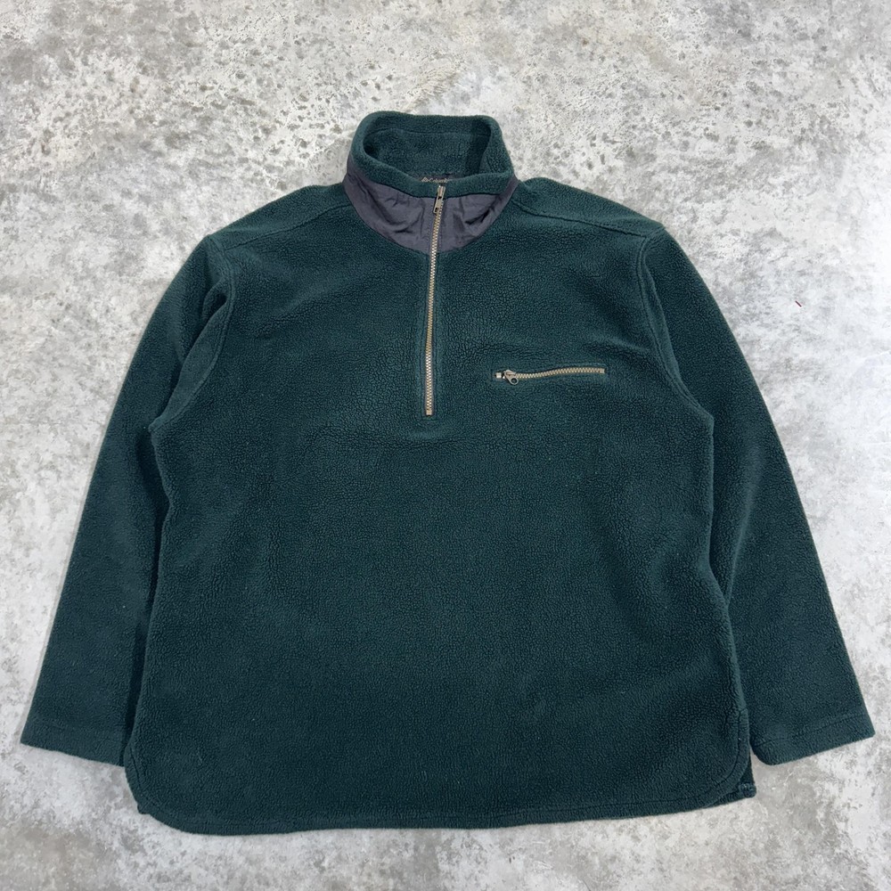 Vintage Columbia Jacket Mens Large Green Fleece 1/4 Zip made USA 90s Pullover
