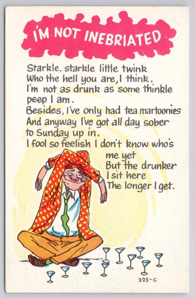 Vintage Baxtone LAFF GRAM Postcard - I'M NOT INEBRIATED - Humorous Cartoon
