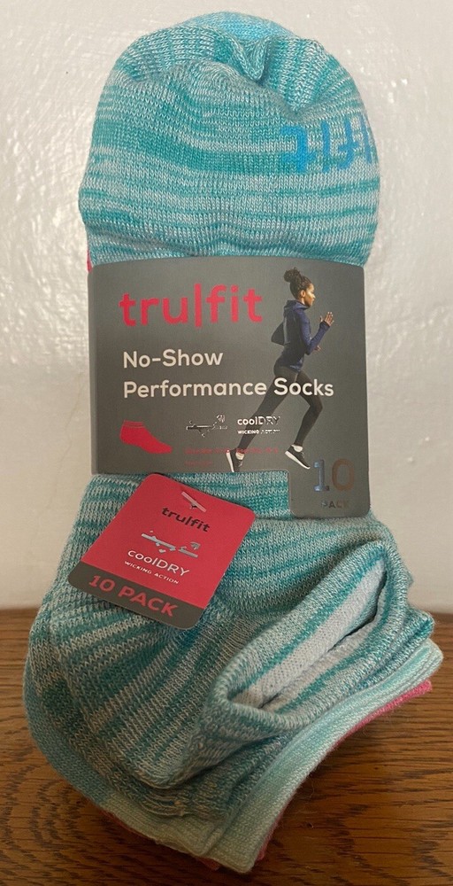 Tru Fit No Show Performance Socks. Ladies 9-11. NWT Cool Dry Wicking Action