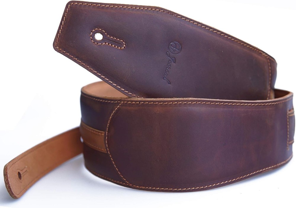 Full Grain Leather Guitar Strap - Adjustable, Vintage Retro for All Guitars