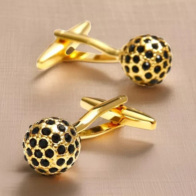 14K Yellow Gold Plated Cufflinks For Men 1.10Ct Lab Created Round Black Diamond
