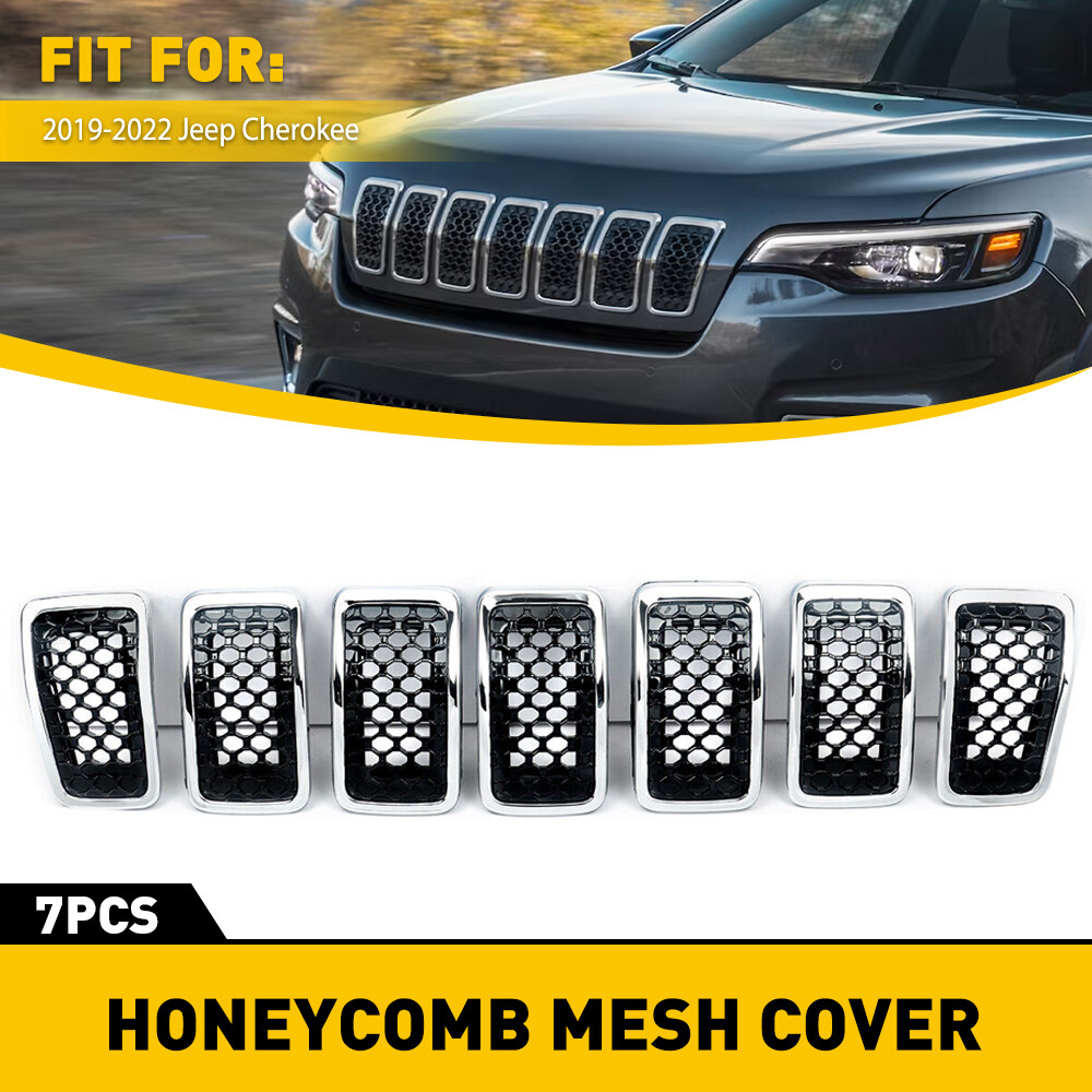 7pcs For Jeep Mesh Front Honeycomb Cherokee 2019-22 Chrome Grille Inserts Frame