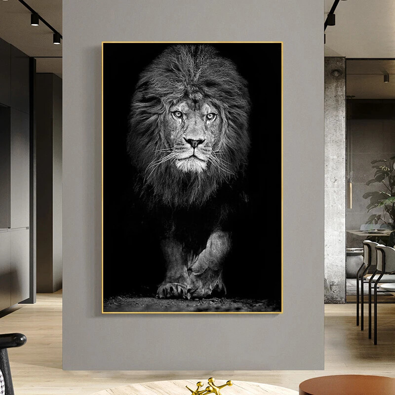 Black and White Lion Animal Canvas Painting Posters and Prints Wall Art Pictures