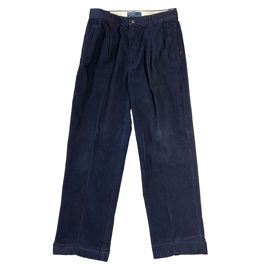 Polo Ralph Lauren Pants Mens 33x30 Blue Corduroy Hammond Pleated Classic Vintage