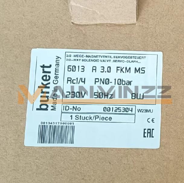 One NEW BURKERT 6013 A 3.0 FKM MS Solenoid Valve 00125304 230V