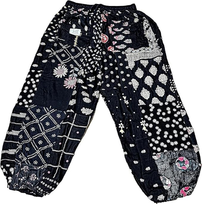 THEHANDDESIGNERS India Harem Pants for Women - Patchwork Yoga Boho Palazzo Pant