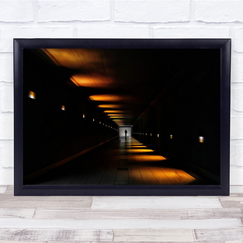 Underground Tunnel Radiation Light Yellow Orange Silhouette Wall Art Print