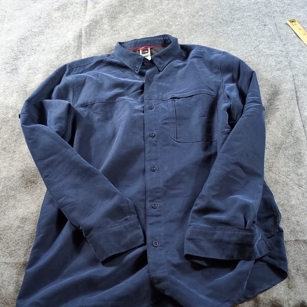 North Face Shirt Men L Navy Modal Blend Roll Tab Hiking Outdoor Button Up Pocket