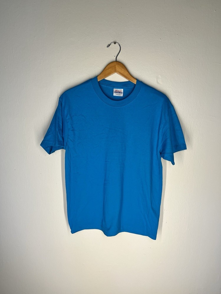Hanes Heavyweight 50/50 Blank T-Shirt M Teal Blue Y2K Vintage Made in Haiti