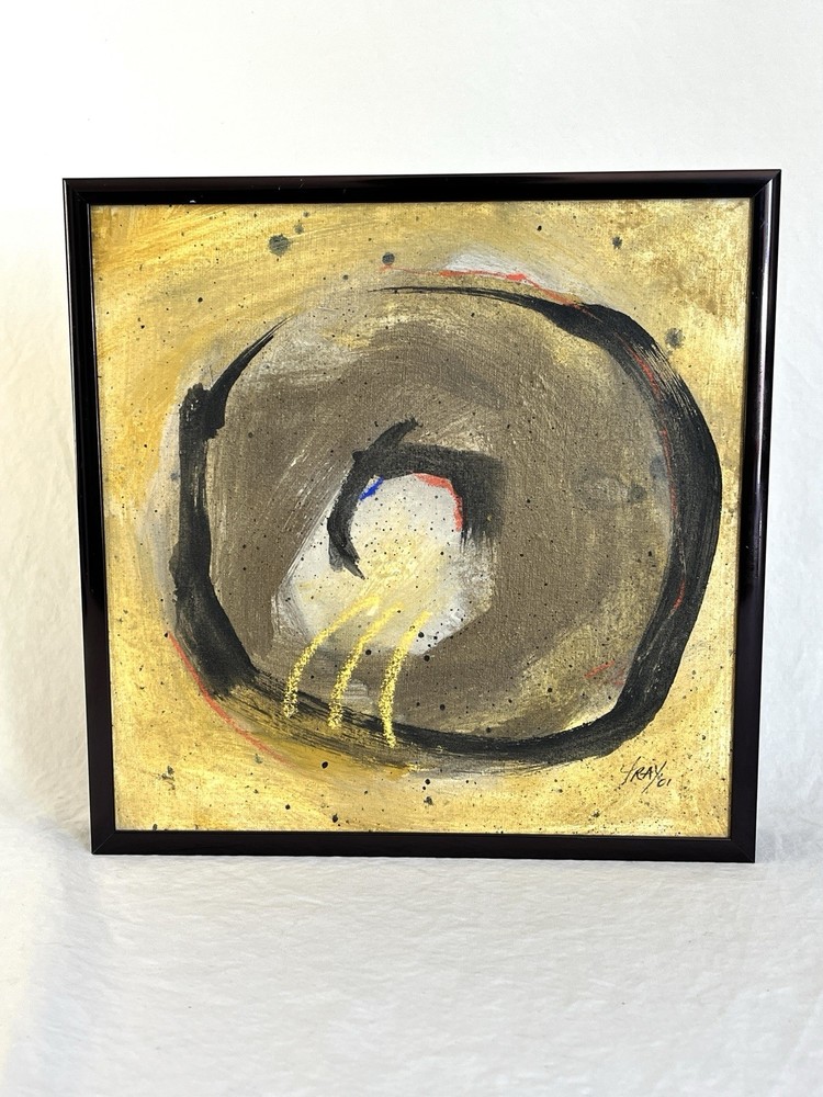 Vintage Abstract Painting Circle Design Signed Framed