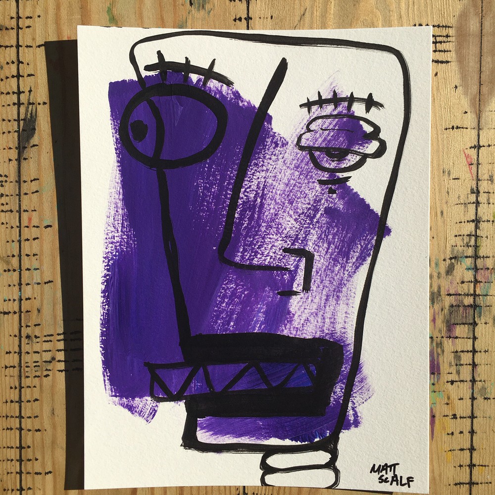 Matt Scalf Face Abstract Street Pop Art Graffiti ORIGINAL PAINTING 9x12 Robot