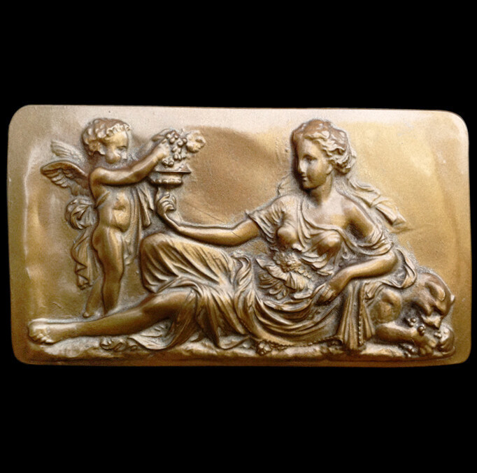 Roman Goddess and Eros Bronze Relief Sculpture Plaque with Intricate Detail