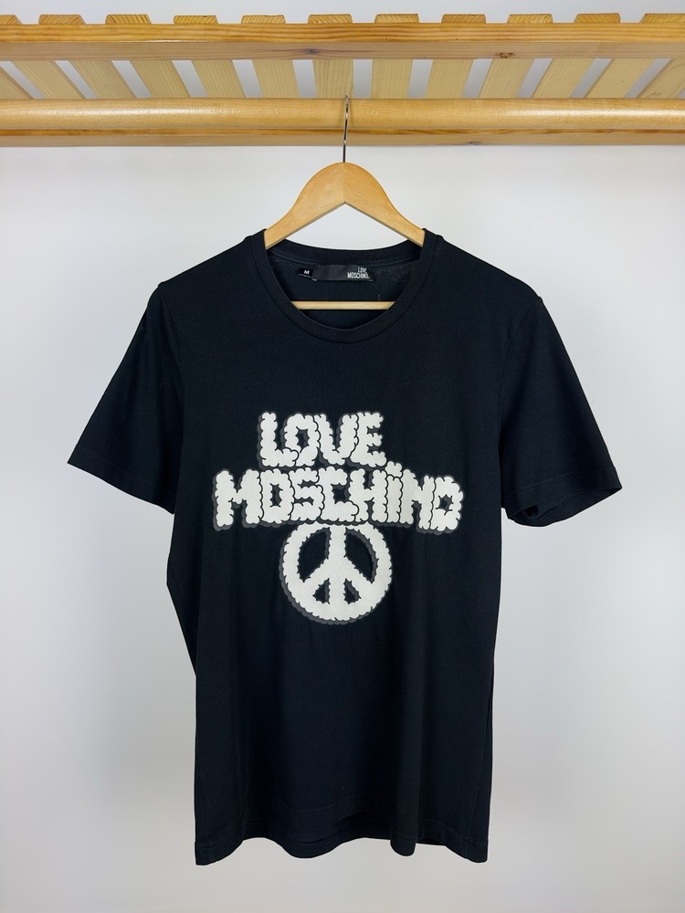 Authentic Love Moschino Womens Black T-Shirt Big Logo Pullover  Size M