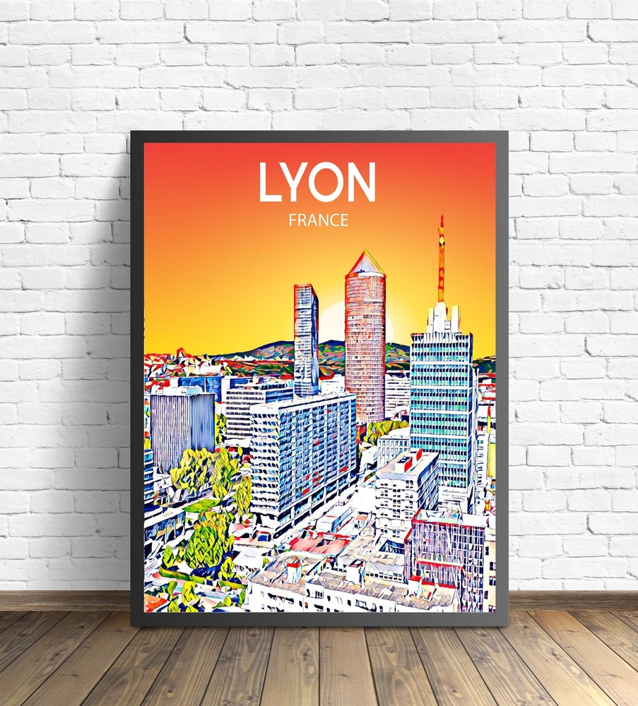 Lyon France Art Poster Sunset Night Poster Art Print Lyon City Modern Wall Art