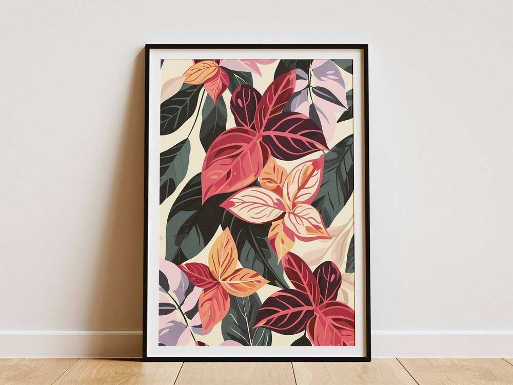 Tropical Leaves Print Boho Wall Art Minimalist Poster Modern Botanical Art