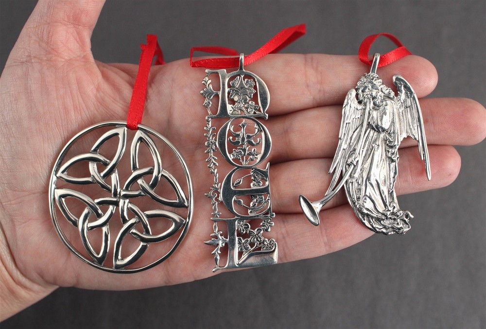 3 Vintage Museum of Fine Arts Sterling Christmas Ornaments Archangel Celtic KnotNOEL ... ..1.25 Troy... NO RESERVE