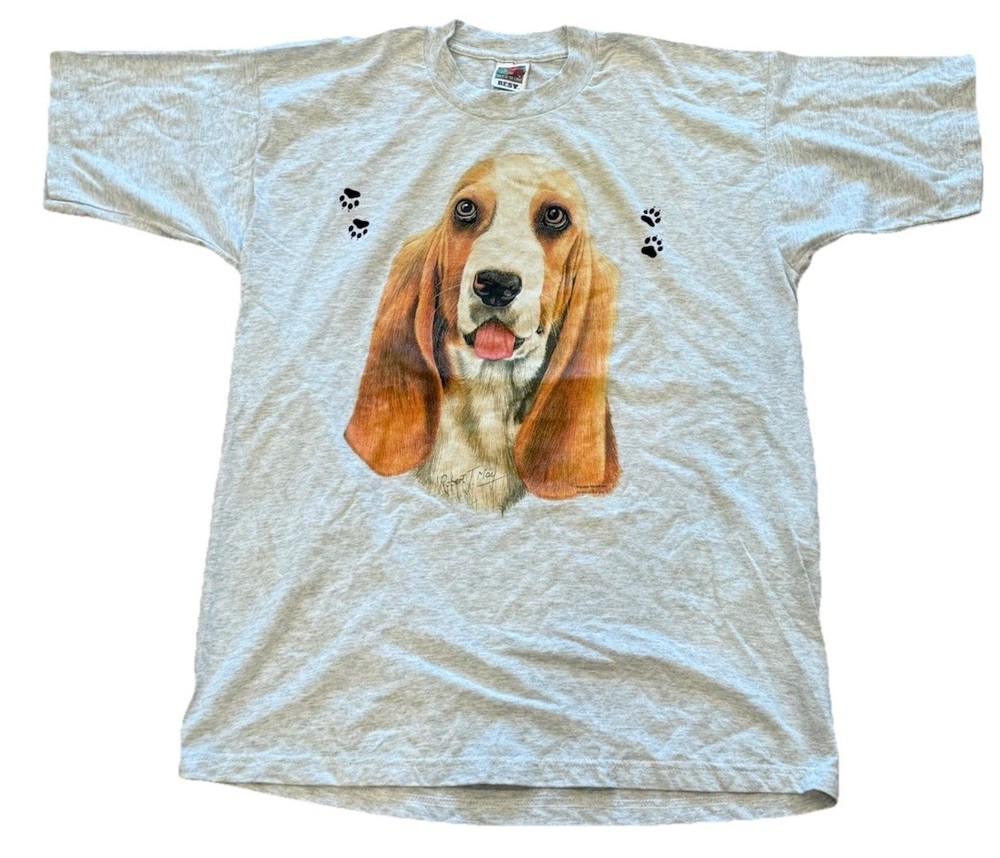 Vintage Basset Hound Dog Tee Shirt Men’s Large Fruit Of The Loom BEST USA 1996
