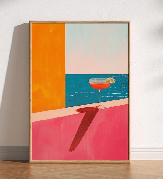 Abstract Minimalist Retro Cocktail Ocean Print Modern Summer Decor Trendy Wall Art-image