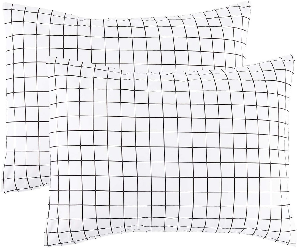 Grid Pillow Cases in 100% Cotton with Preppy Geometric Checked Aesthetic Pattern
