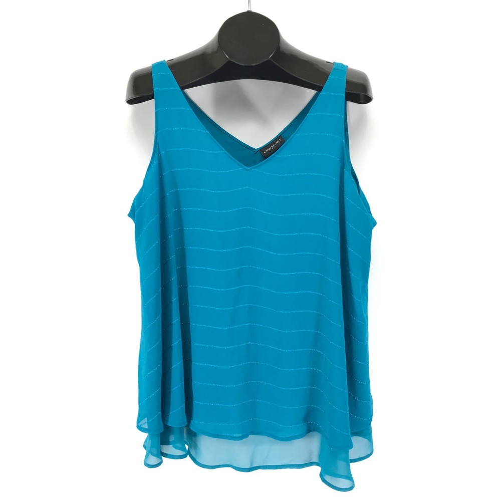 Lane Bryant Plus Size 16 Blue Striped Chiffon Blouse with Lining