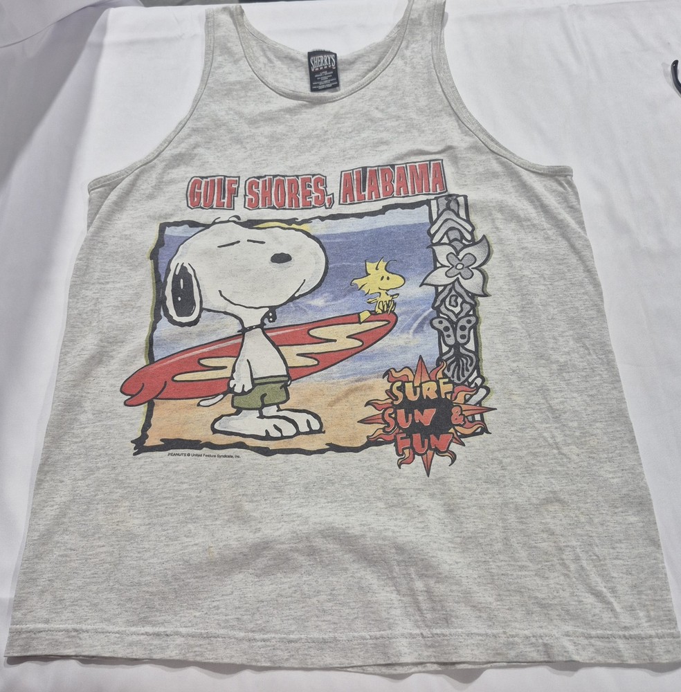 Vintage Snoopy Gulf Shores, Alabama Tank Top T Shirt USA Peanuts Surf Sun  Fun L