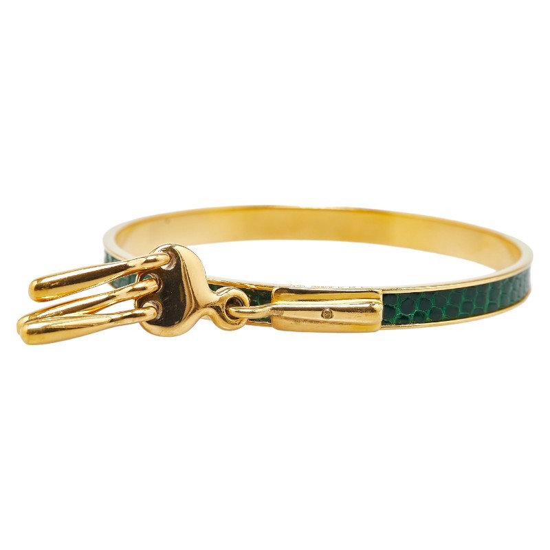 Hermes Gold & Green Plated Lizard Bangle Bracelet Y0716 Pre-Owned