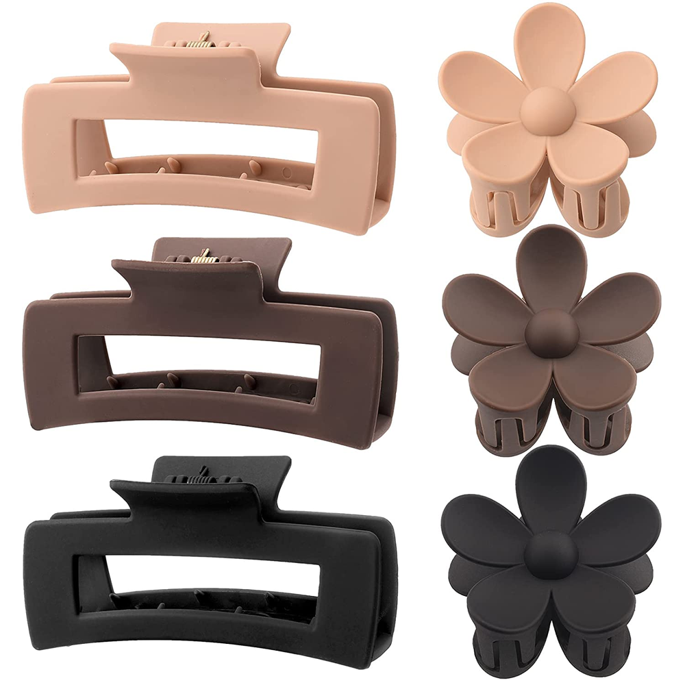6 Pack 4.1 Inche Large Rectangle Hair Claw Clips Matte Flower Hair Clips, for Wo