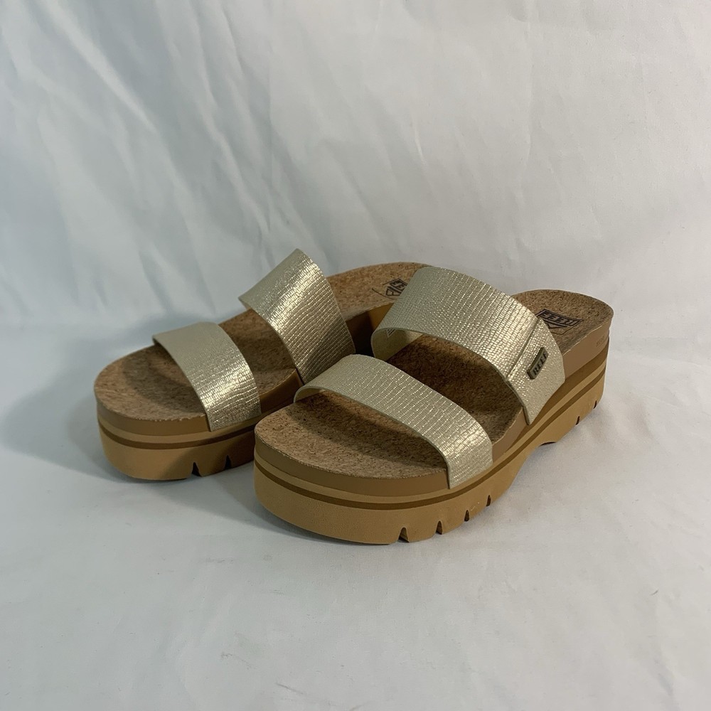 Reef Women’s Cushion Vista High Slide Sandal Comfort Platform Gold Size 8 EUC