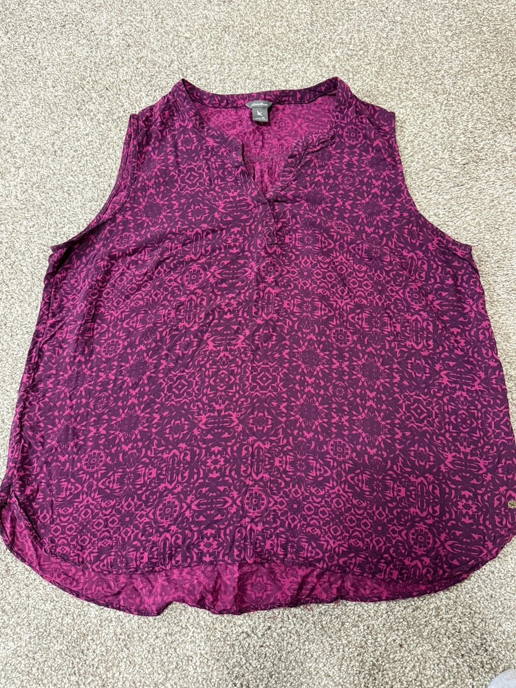 Eddie Bauer Women XL Purple Pink Printed Short Sleeve  Blouse Top