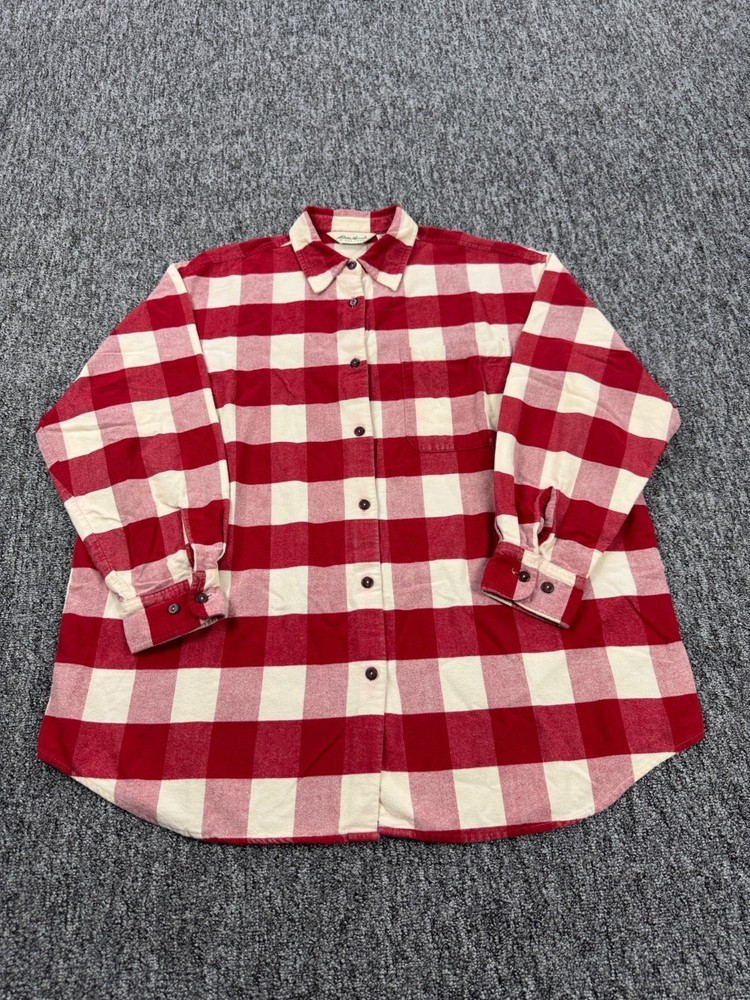 Vtg Eddie Bauer Shirt Women Medium Picnic Tartan Plaid Button Up Flannel 90s