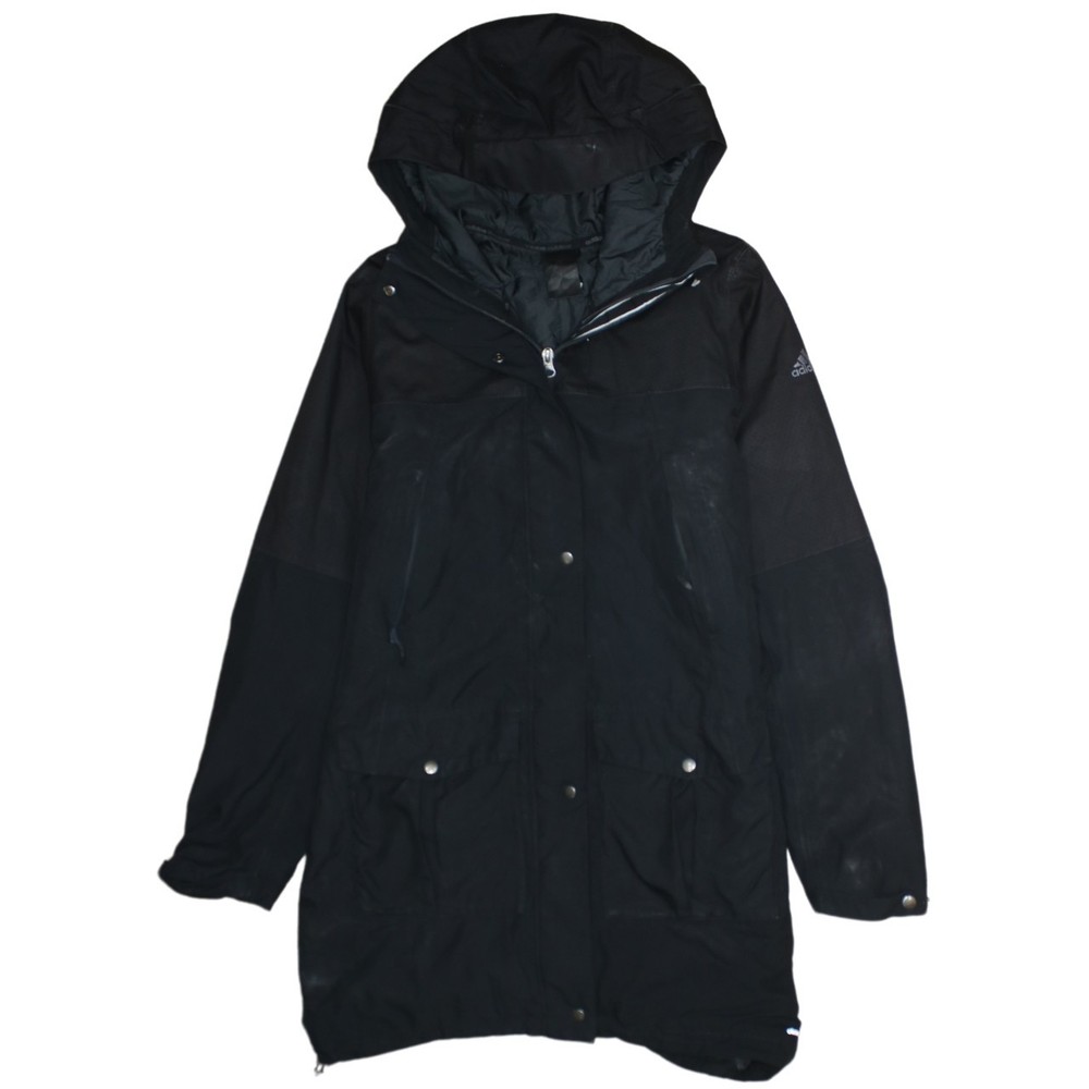 Adidas Mens Terrex Windbreaker Black Hooded Longline Parka Coat Zip Pockets XS