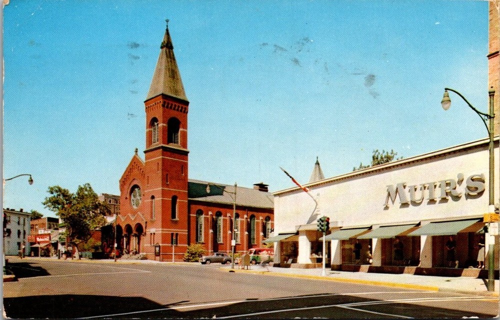 Brick Church East Orange NJ Main St Muir's Store 1954 Chrome Postcard