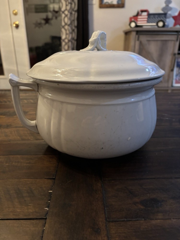 Antique Royal Ironstone China Alfred Meakin England Chamber Pot With Lid