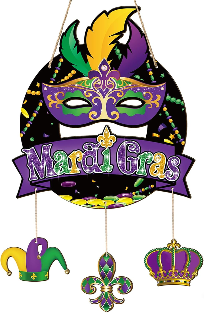 Mardi Gras Door Hanger, Mardi Gras Decorations Outdoor, Wood Wall Hanging Decora