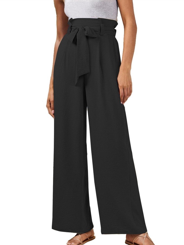 Women's High Waisted Wide Leg Casual Pants with Belt & Pockets