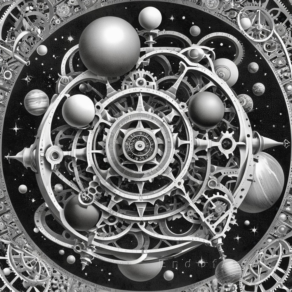 Black & White Abstract Surreal Zodiac Orrery Canvas Wall Art Picture
