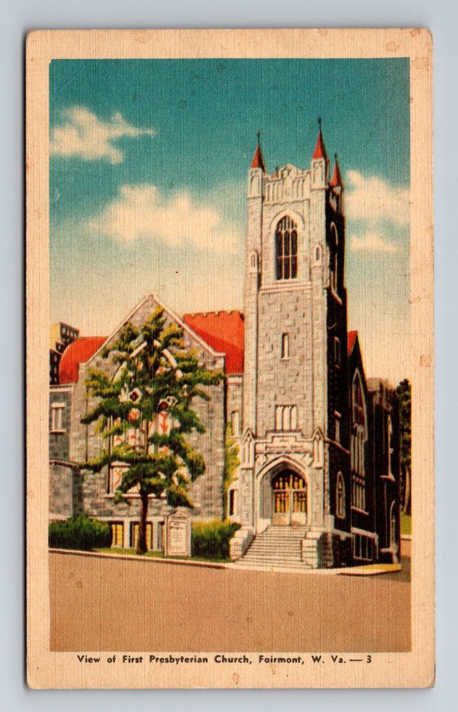 Fairmont WV-West Virginia View Of First Presbyterian Church Vintage Postcard