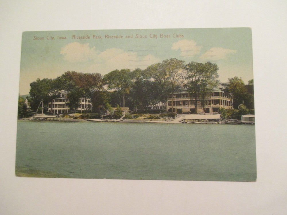 Sioux City Iowa Postcard Riverside Park and Sioux City Boat Clubs 1910 IA