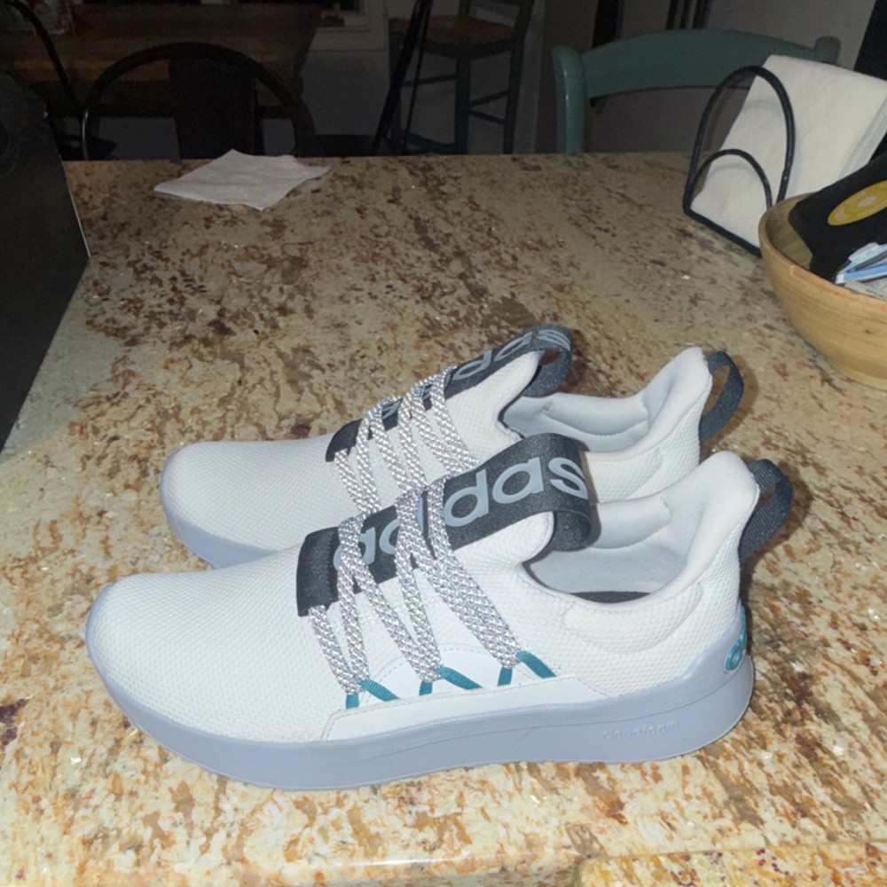 adidas Cloudfoam Comfort Men's Athletic Shoes White Gray Lace Up Mesh Low Top