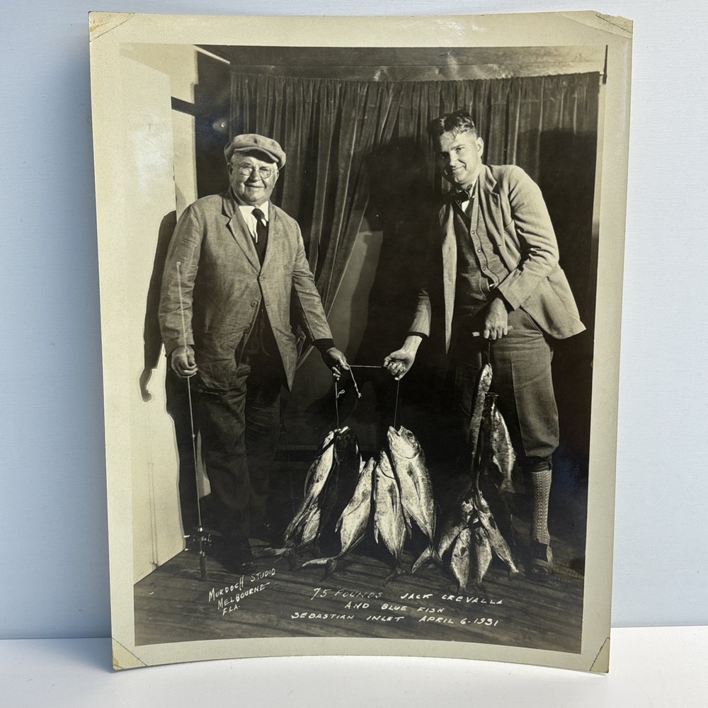 Vintage 1931 Fishing Photograph Sebastian Inlet FL 10x8 Black & White
