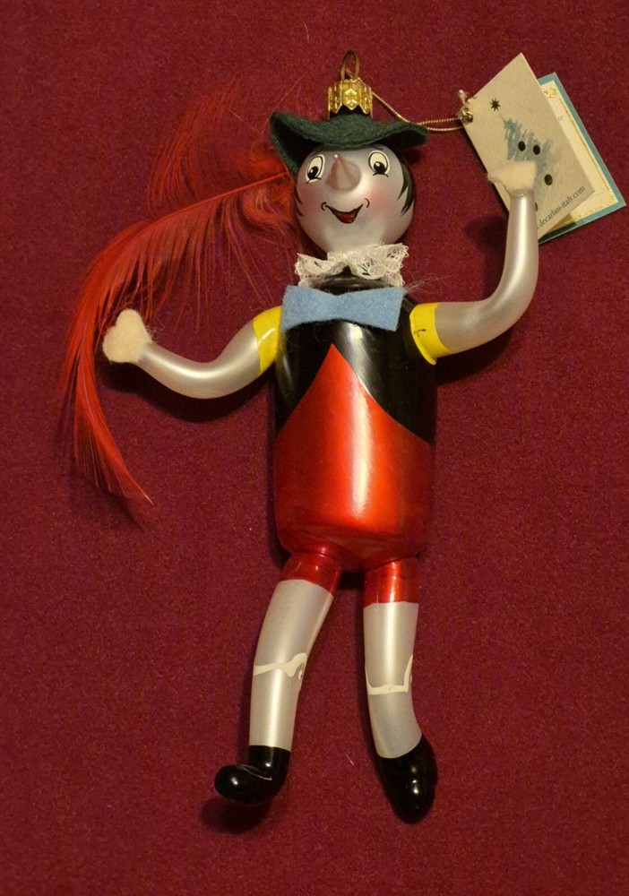 Vtg Soffieria De Carlini Pinocchio Glass Italy Christmas Ornament with box